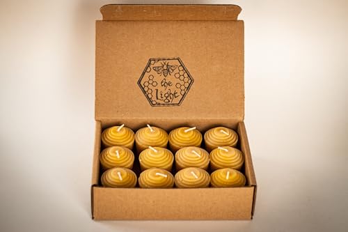 BeeTheLight 12-Pack 100% Pure Beeswax Votive Candles, Natural Yellow, Unscented, USA-Sourced
