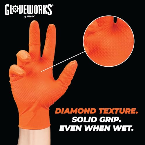 Disposable Nitrile Gloves - Orange, Large, 200 Pack, 8 Mil Heavy Duty