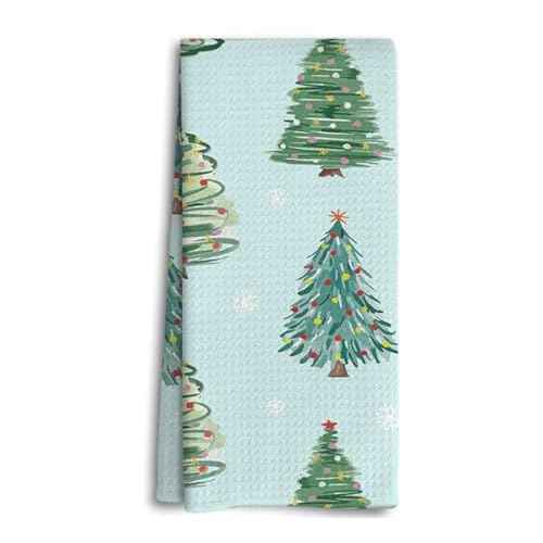 Christmas Kitchen Towels - Green Xmas Tree & White Snowflake Hand Towels for Bathroom & Kitchen, Merry Christmas