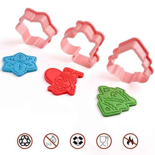 (Set of 8) Christmas Cookie Cutters with Plunger Stamps Set, Gingerbread Boy/Girl Snowman Santa Claus Snowflake Christmas Tree Reindeer Cookie Cutters