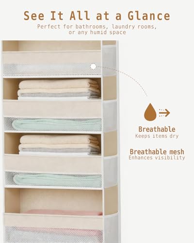 Beige Over The Door Organizer with 6 Large Pockets & 13 Mesh Side Pockets