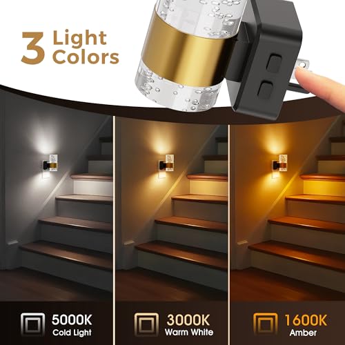 L LOHAS LED Night Light Wall Plug with Dusk-to-Dawn Sensor & 3 CCT, Gold Ring - 2 Pack