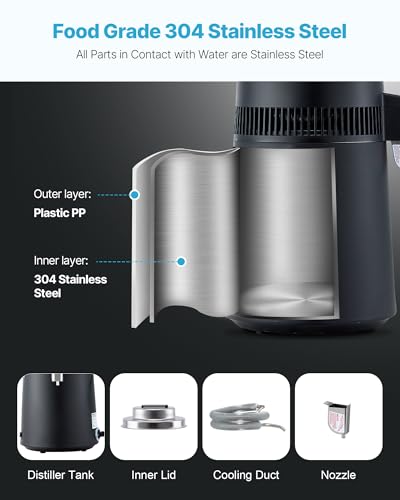 VEVOR Black 6L Water Distiller for Home Use, 900W Stainless Steel & BPA-Free Container
