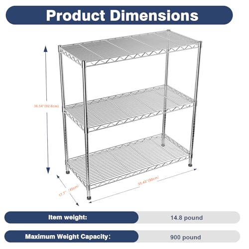 Adjustable 3-Tier Metal Wire Shelves Rack,35.4x17.7 x36.5(WxDxH)