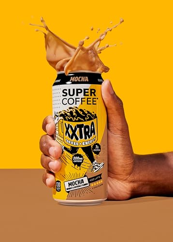 Super Coffee XXTRA Mocha Protein Coffee Pack of 12 - 15oz Cans, Low Sugar, High Energy