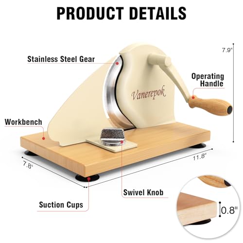 Vanerepok Manual Bread Slicer Adjustable Thickness for Homemade Sourdough - White, Large