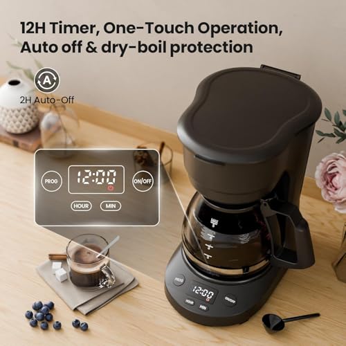 Kismile 5-Cup Drip Coffee Maker with LED Display & Timer - Black