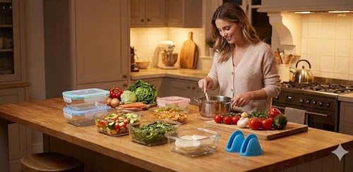 20-Piece Glass Food Storage Containers Set with Leakproof Lids & Oven Gloves