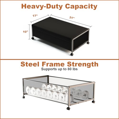 Fokyfok 2-Pack Under Bed Storage Bins with Wheels, 10-Inch Height, 31-Inch Long, Black