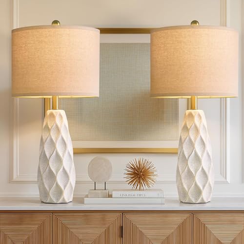 White 27.5-Inch Ceramic Table Lamps Set of 2 - Modern Living Room & Bedroom Lighting
