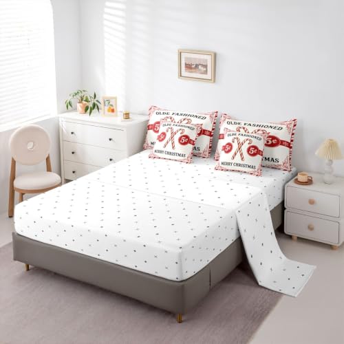 Feelyou Christmas Comforter Set with Sheets - Full Size White, 7 Pieces