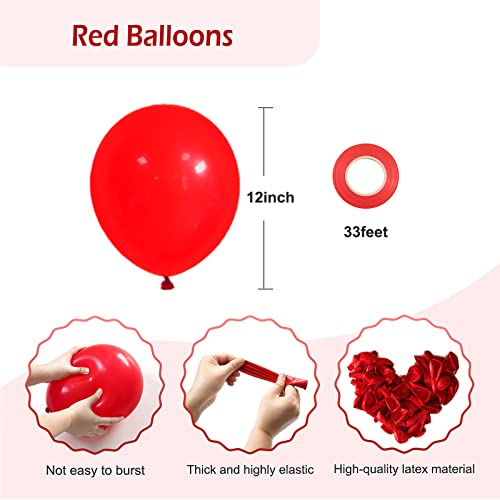 FOTIOMRG Red Balloons, 50 Pack - 12 inch Latex Party Balloons for Birthday, Graduation, Baby Shower, Valentines, Christmas, Wedding Parties (with Red Ribbon)