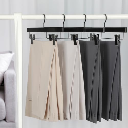 TOPIA HANGER Black Wooden Pants & Skirt Hangers with Clips - 20 Pack