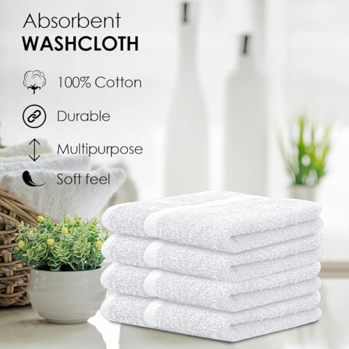 Avalon Towels Pack of 60 White 12x12 Inch Cotton Washcloths - Soft & Absorbent Face & Spa Towels