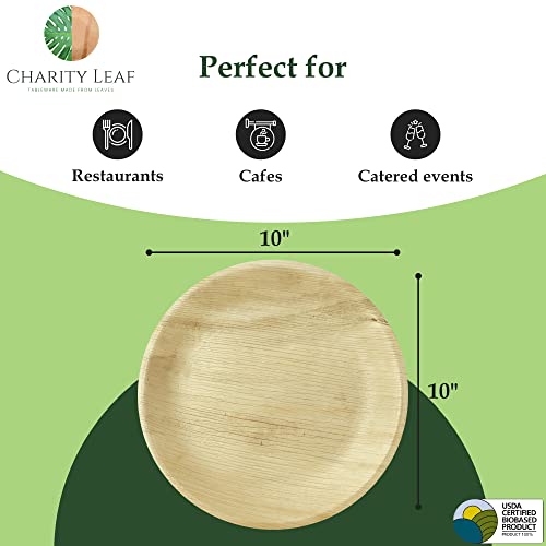 Charity Leaf 10-Inch Disposable Bamboo Plates - 50 Pieces, Eco-Friendly Dinnerware Set