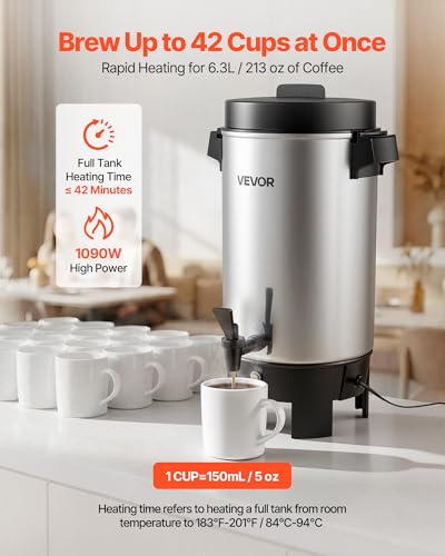40-Cup Commercial Coffee Urn - 6.3 Qt Hot Beverage Dispenser, 1090W