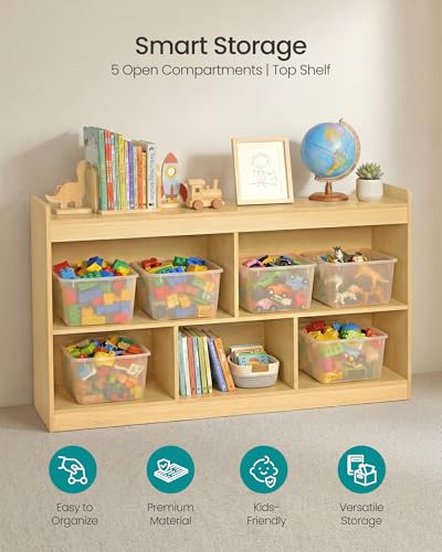 SONGMICS Kids' Toy Storage Shelf Beech Beige Montessori Design, 5 Compartments