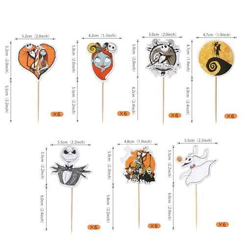 Rsstarxi 42 Pack Nightmare Before Baby Shower Cupcake Toppers Skull Ghost Christmas Cupcake Food Picks Jack Skellington Halloween Cake Decorations for Halloween Birthday Party Decorations