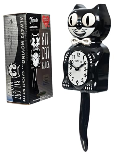 Limited Edition Tuxedo Kit-Cat Clock with Moving Eyes & Tail - Black with Chrome Bow Tie
