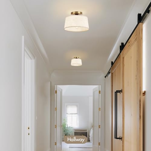 Beige 2 Pack Modern Ceiling Light Fixture 10 Inch Semi Flush Mount with Linen Shade