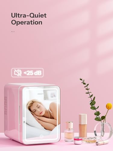 Mini Skincare Fridge with LED Mirror - 4L Compact Beauty Cooler
