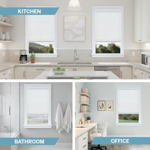 LEVOLOR 46 x 64-inch Cordless Faux Wood Blinds - White, Inside Mount