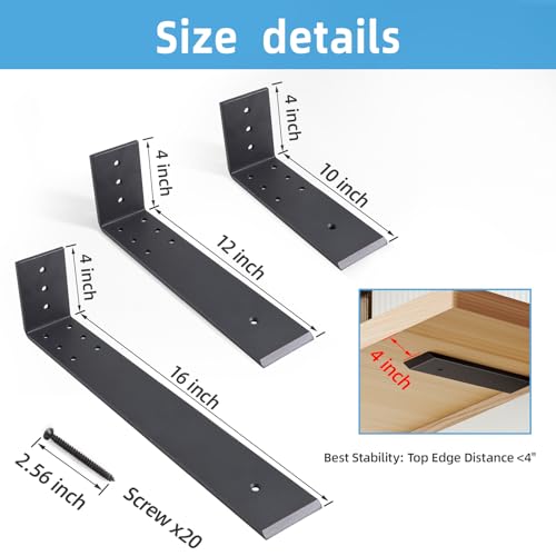 L Shape 10 Inch Heavy Duty Countertop Support Bracket Set - Hidden Metal Shelving Support