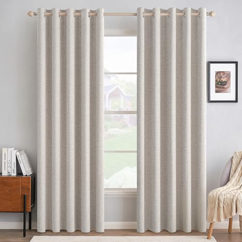 MIULEE Ivory Blackout Linen Curtains Set 62x96 Inches for Bedroom - Pack of 2