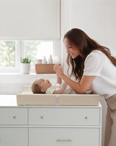 Beige Vegan Leather Baby Changing Pad with Waterproof Cover - Standard Size