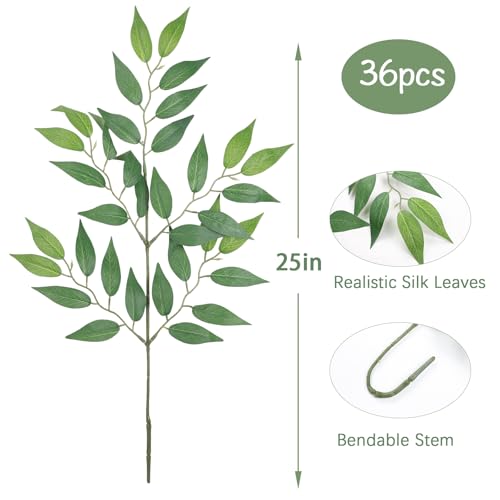 Artificial Greenery Stems - 36Pcs Italian Ruscus 20-Inch Fake Plant Spray for Wedding & Home Decor - Variation of THIS listing
