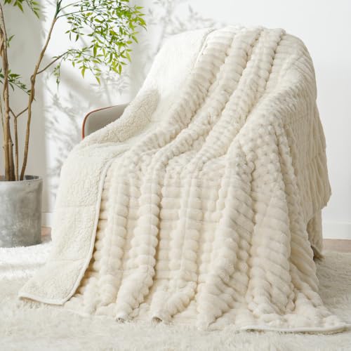 Queen Size 60x80 Weighted Blanket 15lbs Cream White Sherpa Fleece - Deep Sleep Comfort
