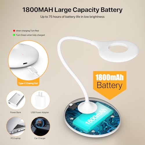 White Desk Lamp with 670nm Red Light Therapy for Sleep & Reading