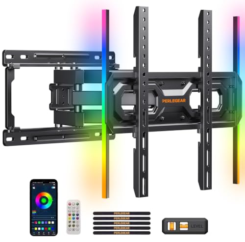 Perlegear Full Motion TV Wall Mount with LED Light for 26-65 Inch TVs, 16" Wood Stud Compatible