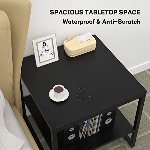 Homieasy Black Square End Table - 20 Inch Mini Fridge & Sofa Side Stand