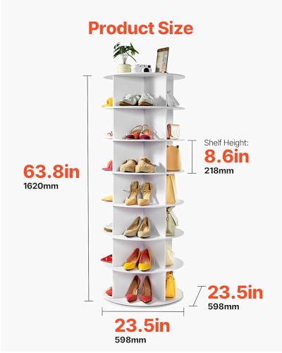 White 7-Tier Rotating Shoe Rack Tower - Freestanding 360° Spinner Organizer