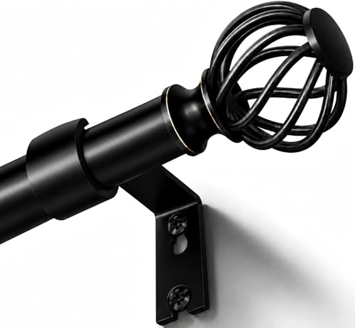 YNL Matte Black Adjustable Curtain Rod 66-120 Inch Heavy Duty for Living Room Bedroom Kitchen Outdoor