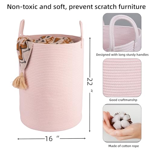 XUANGUO Large Light Pink Cotton Rope Laundry Hamper with Handles