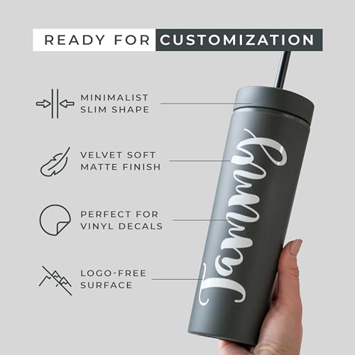 STRATA CUPS 16oz Black Skinny Tumbler Set of 12 with Lids & Straws – Double Wall, Matte Finish