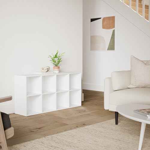 8-Cube Storage Organizer with 11-Inch Shelf Opening - White, Customizable Shelving with Removable Back Panels