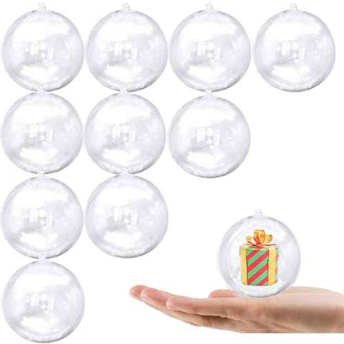 10PK 80MM Clear Plastic Fillable Ornaments,Transparent DIY Craft Ball,Clear DIY Christmas Ornament Large Sizes for Wedding,Party,Home Decor (10)