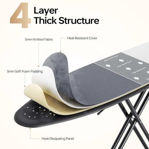 APEXCHASER Steel Gray Full Size Foldable Ironing Board 43x13in with Adjustable Height