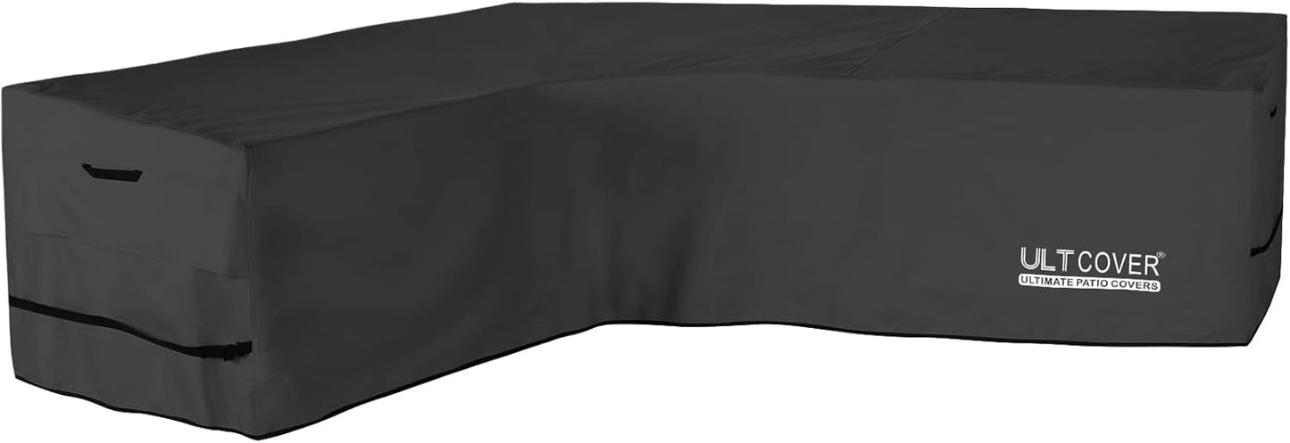 ULTCOVER Waterproof Patio L-Shaped Sofa Cover - Fits 6-Seater Outdoor Sectional Couch, Black, 85"W x 110"L