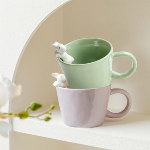 BigNoseDeer Cute Easter Bunny Mugs with 3D Rabbit Inside Ceramic Bunny Coffee Mug with Spoon Cute Gifts Easter Gifts for Women Kids 12oz (Purple)