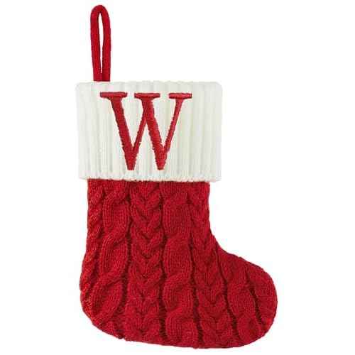 Christmas Stockings with Initials, 7 Inch Mini Letter Stocking, Embroidered Small Red White Cable Knitted Christmas Decoration for Home Family Holiday Xmas Tree Fireplace Gifts-Letter W