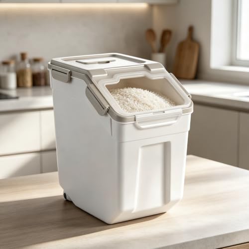 Saim 4 Pack 25lb Food Storage Bins - Grey Grain, Rice & Flour Containers
