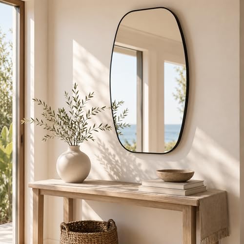 Pocetry 24x36 Inch Matte Black Capsule Bathroom Vanity Mirror - Vertical or Horizontal