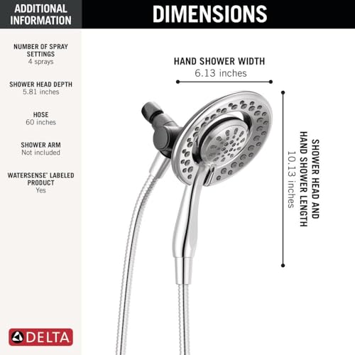 Chrome Dual Shower Head with Handheld Spray and Hose – 4 Spray Settings