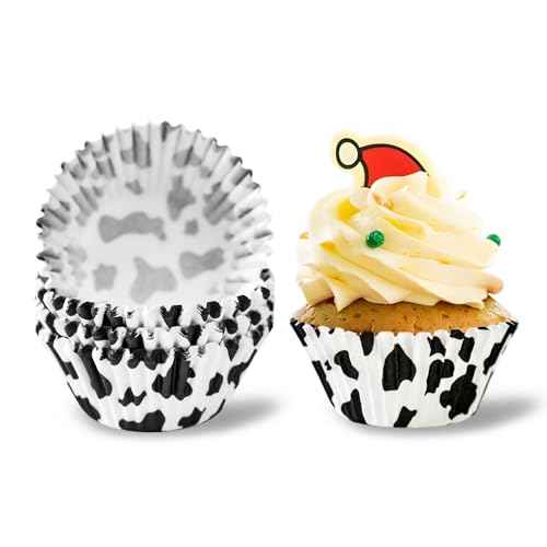 Cow Paper Patterned Cupcake Liners, 100Pcs Mini Muffin Baking Cups, Greaseproof Cupcake Papers Liners for Birthday, Baby Shower Theme Party, Farm Animal Party and Christmas Baking Supplies