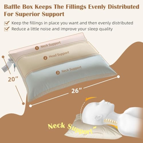 Buckwheat Pillow with Baffle Box- Adjustable Height Reduce Neck Pain