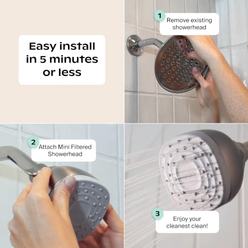 Canopy Mini Filtered Shower Head - Nickel, Compact Hard Water Filter